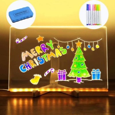 Picture of 3D LED Acrylic Writing Pad with Pen – USB Glow Message Board Lamp | Cute Duck Desk Decor for Home, Office & Gift Multicolor