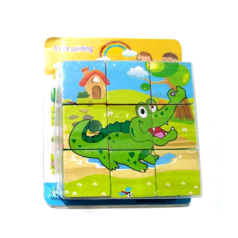 Picture of Different shapes of animals wooden blocks puzzle, set of Six,Nine piece Multicolor