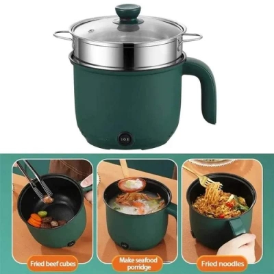 Picture of Electric Multi Cooking Pot 1.9L - 2-in-1 Mini Cooker with Steamer - Portable Non-Stick Electric Pot for Boiling, Steaming, and Cooking Multicolor