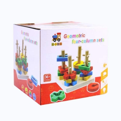 Picture of Wooden Four Sets Column, Geometric Shape Four Column Blocks, Early Educational & Learning Toys 