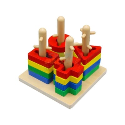 Picture of Wooden Four Sets Column, Geometric Shape Four Column Blocks, Early Educational & Learning Toys 
