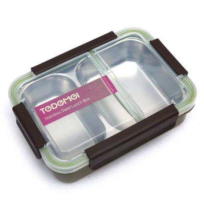 Picture of Tedemei Stainless Steel 2 Compartment Leak Proof Lunch Box portable Separated Office/Students Lunch Box Multicolor