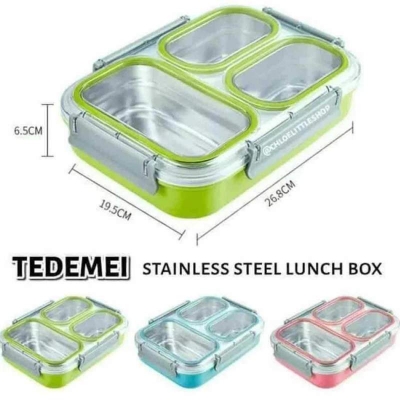 Picture of tedemei Insulated Tiffin Box Thermoware Proof Lunch Box 3 Containers Lunch Box(1200 ml) Blue