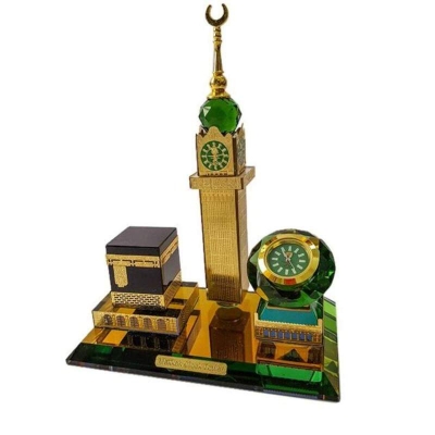 Picture of Crystal Cube Holy Kaaba Engraved With Gold Color Black Base Islamic Occasions Gift Religious Eid Ramadan Souvenir Multicolor
