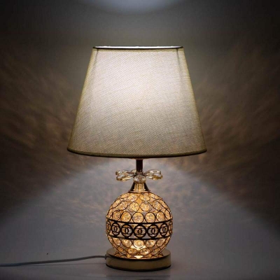 Picture of Crystal Stone Design Golden Color Metal Body With White Golden Designed Shade Table Lamp Gold