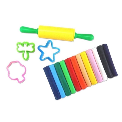 Picture of Non-Toxic Modelling Clay Kids Learning kit (Combo Pack) of (12 Colors) with Roller & 4 Moulds +(12 Colors) with Velan & 3 Moulds Modeling Clay Multicolor