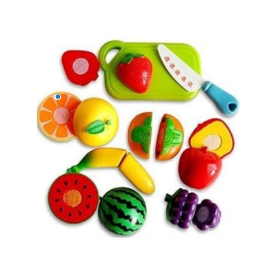Picture of Kitchen Food Fruit Vegetable Cutting Toys Educational Toy Safety Children Kitchen Toys Sets Fruit Cutter (10 pc Fruits 1pc Plate and Knife) Multicolor
