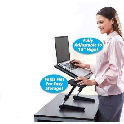 Picture of Air Space Laptop Desk, Adjustable Laptop Stand & Computer Desk Has Built-in Cooling Fan and Stores Flat with Mouse Stand Black