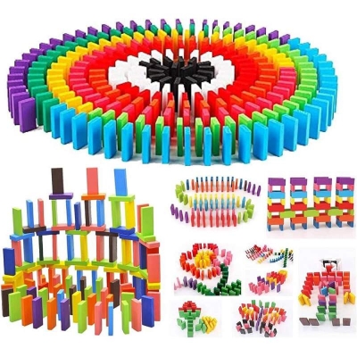 Picture of Wooden Blocks Dominoes Game Toys for Kids 5 Years+,Wooden Building Blocks Set & Kids Activity Toys for Kids Boys & Girls (Pack of 100 Pieces) Multicolor