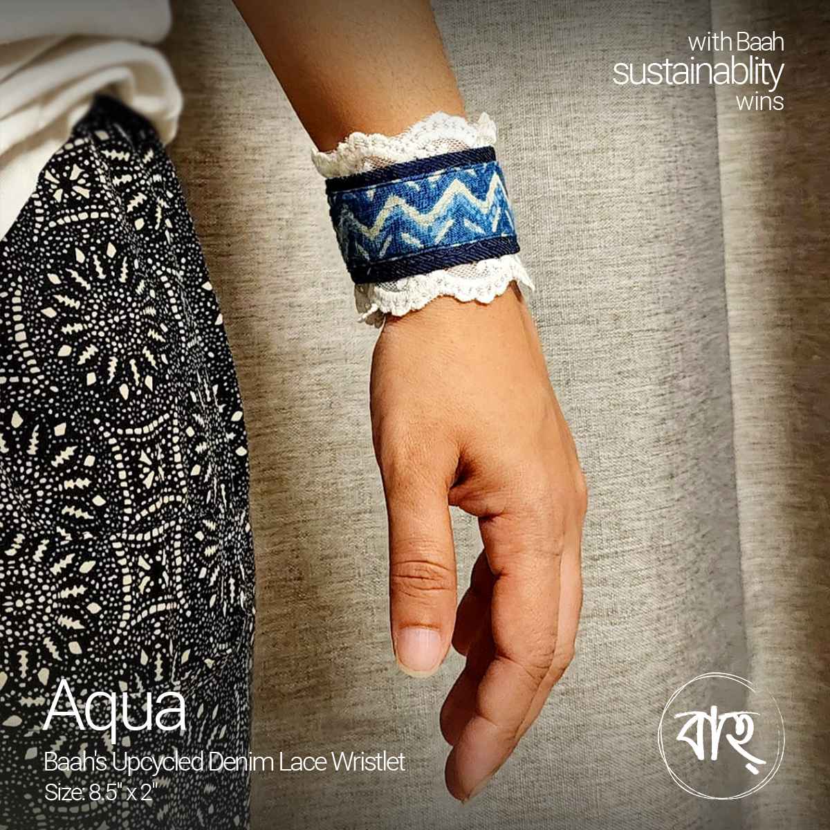 Picture of Baah Store Ltd  Upcycled Denim Lace Wristlet-blue