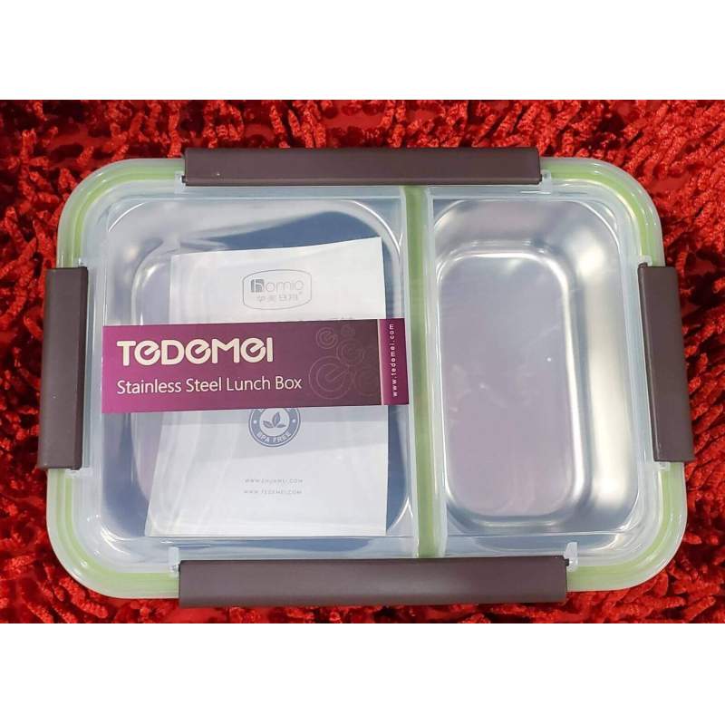 Picture of Tedemei Stainless Steel 2 Compartment Leak Proof Lunch Box portable Separated Office/Students Lunch Box Multicolor