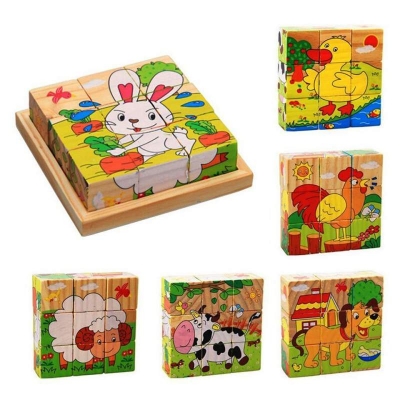 Picture of Six-sided Wooden Puzzle for children-Six Kinds of Design Multicolor