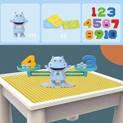 Picture of Balance Hippo Educational Building Blocks Toy – Numbers 1-10, Animals x10, Cards x3 – Age 3+ Multicolor