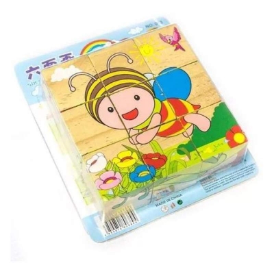 Picture of Different shapes of animals wooden blocks puzzle, set of Six,Nine piece Multicolor