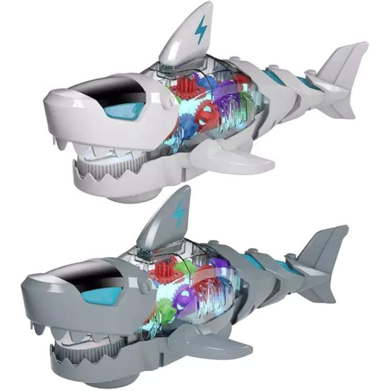 Picture of Battery Operated Transparent Gear Robot Shark Car Vehicle Toy for Kids|Boys|Girls with 3D Colorful Light & Music and Bump & go Action Multicolor