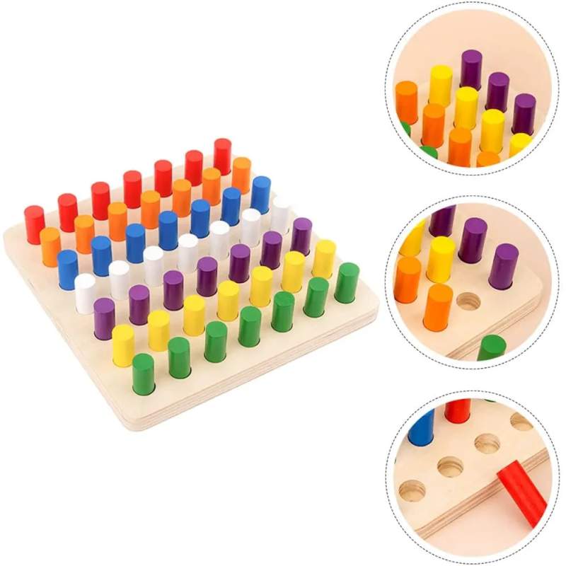 Picture of Wooden Board Game for Toddlers, Montessori Education Colour Cognition Sorter& Stacking Toys for Boys Girls, Fine Motor Skills Toys, Wooden Board for 3+,Small(12 * 12 * 3.5cm) 