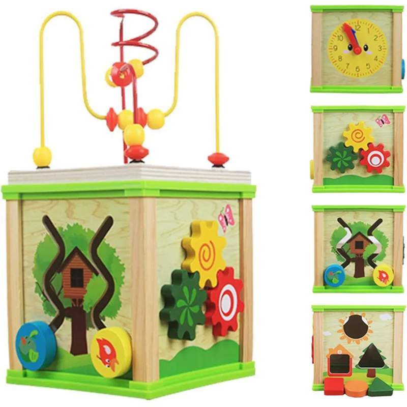 Picture of 6-IN-1 Wooden Kids Baby Activity Cube Early Educational Toys 