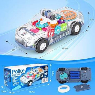 Picture of Electric Police Car Toy with Lights and Music, Auto Driving, Transparent Gears, Battery Operated, Ages 3-8 Years, Kids Gifts Multicolor