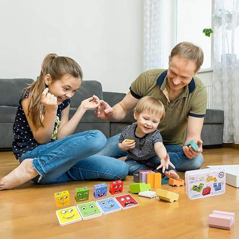Picture of Wooden Expressions Matching Block Puzzles, Puzzle Building Blocks, Educational Puzzles, Toy Board Games, for Children Aged 3, 4, 5 Years Multicolor