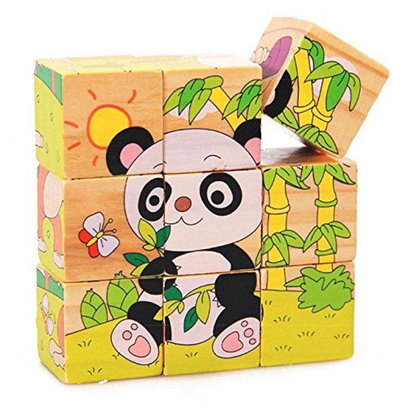 Picture of Different shapes of animals wooden blocks puzzle, set of Six,Nine piece Multicolor