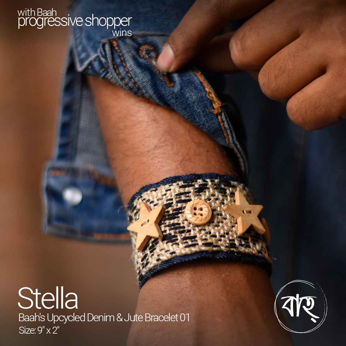 Picture of Baah Store Ltd  Upcycled Denim & Jute Bracelet 01-Blue