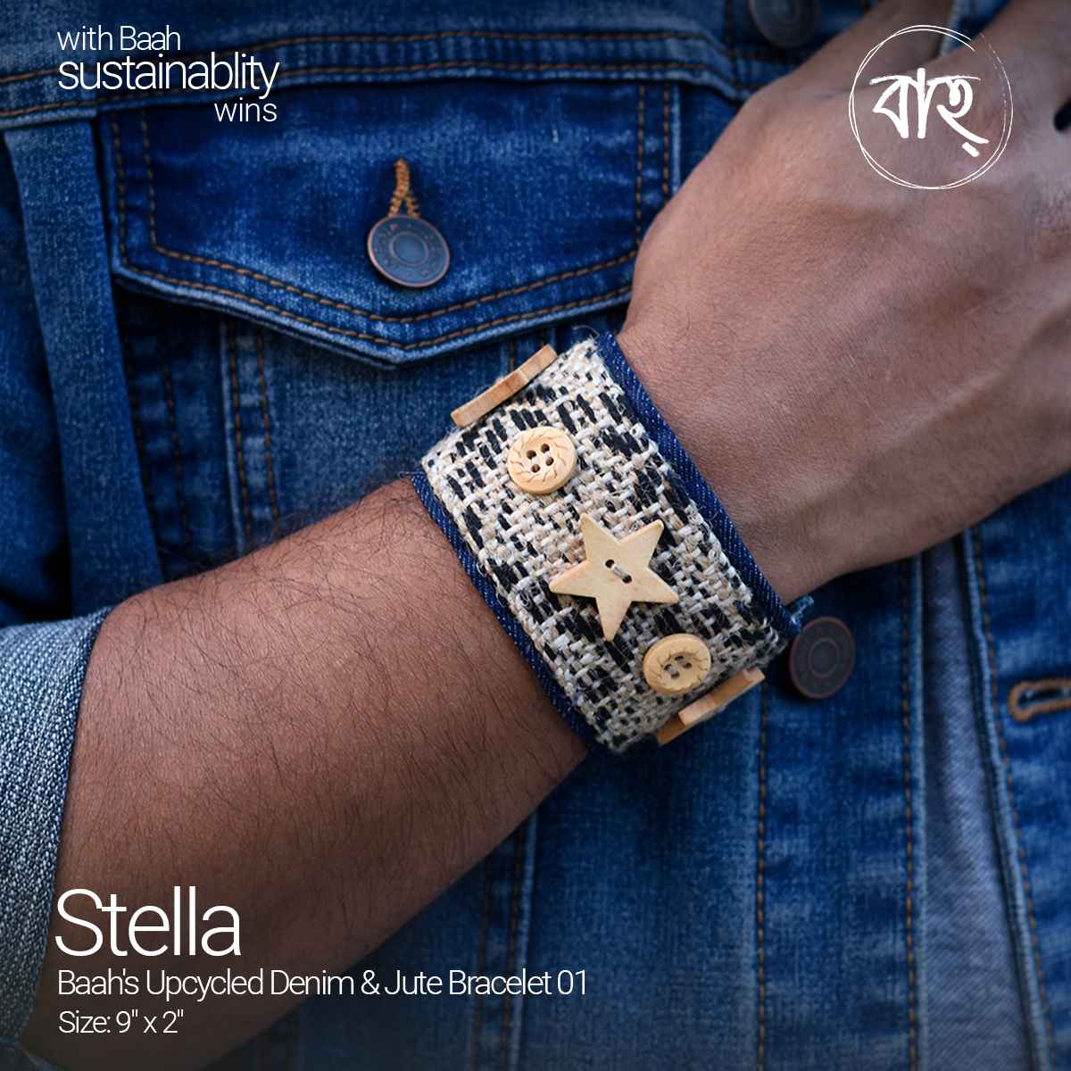 Picture of Baah Store Ltd  Upcycled Denim & Jute Bracelet 01-Blue