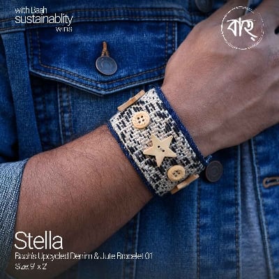 Picture of Baah Store Ltd  Upcycled Denim & Jute Bracelet 01-Blue