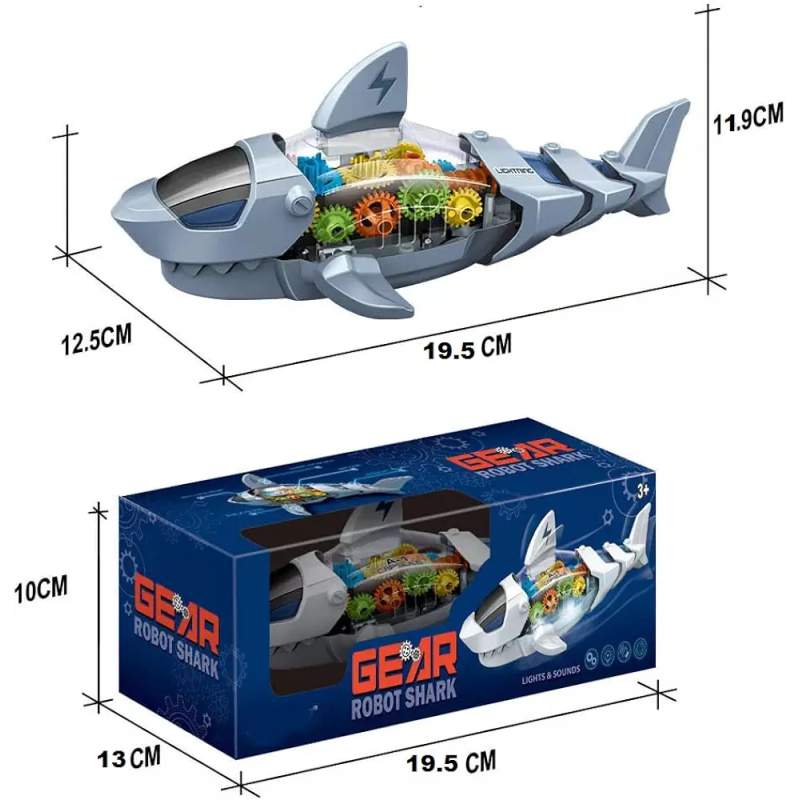 Picture of Battery Operated Transparent Gear Robot Shark Car Vehicle Toy for Kids|Boys|Girls with 3D Colorful Light & Music and Bump & go Action Multicolor