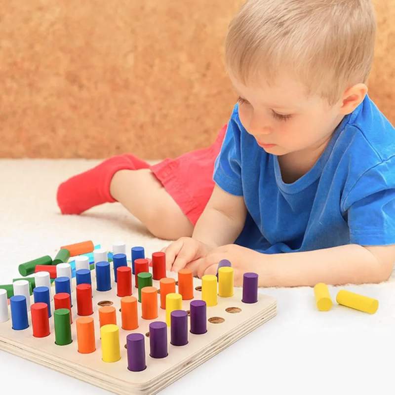 Picture of Wooden Board Game for Toddlers, Montessori Education Colour Cognition Sorter& Stacking Toys for Boys Girls, Fine Motor Skills Toys, Wooden Board for 3+,Small(12 * 12 * 3.5cm) 