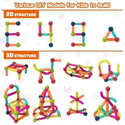 Picture of Magnetic Sticks and Balls Building Blocks Toy for Kids, Magnetic Balls and Rods Set Kids Montessori Toys Stacking Toys for Kids Age 3+ Years (36 Pcs) Multicolor