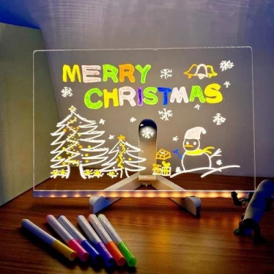 Picture of 3D LED Acrylic Writing Pad with Pen – USB Glow Message Board Lamp | Cute Duck Desk Decor for Home, Office & Gift Multicolor