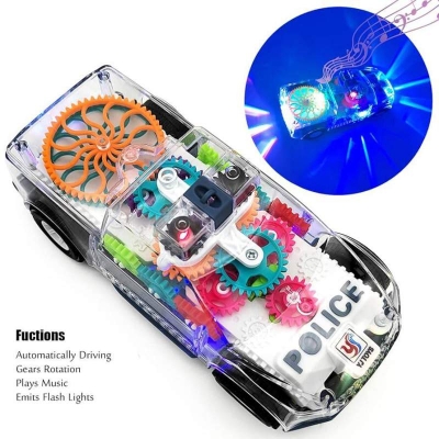 Picture of Electric Police Car Toy with Lights and Music, Auto Driving, Transparent Gears, Battery Operated, Ages 3-8 Years, Kids Gifts Multicolor