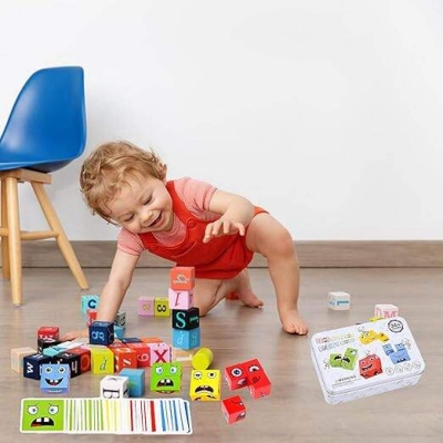 Picture of Wooden Expressions Matching Block Puzzles, Puzzle Building Blocks, Educational Puzzles, Toy Board Games, for Children Aged 3, 4, 5 Years Multicolor
