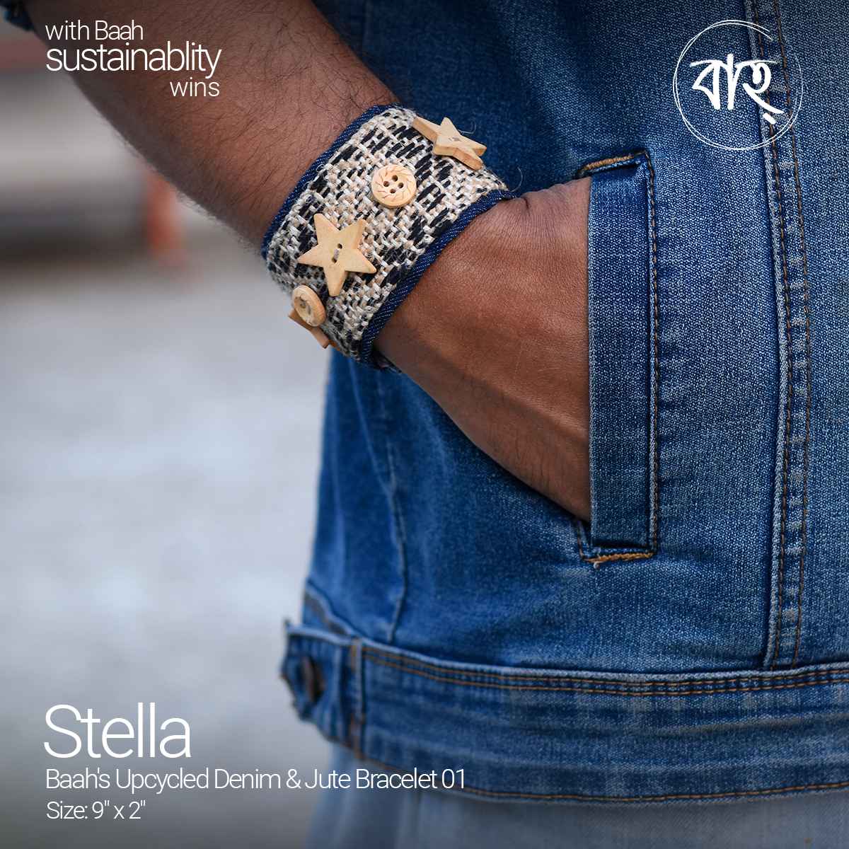 Picture of Baah Store Ltd  Upcycled Denim & Jute Bracelet 01-Blue