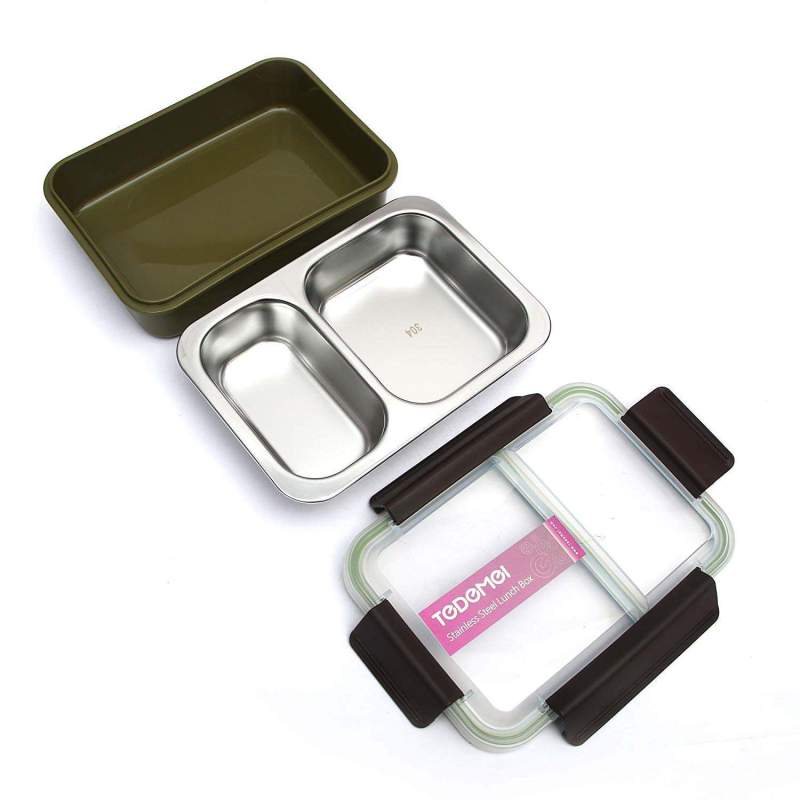 Picture of Tedemei Stainless Steel 2 Compartment Leak Proof Lunch Box portable Separated Office/Students Lunch Box Multicolor