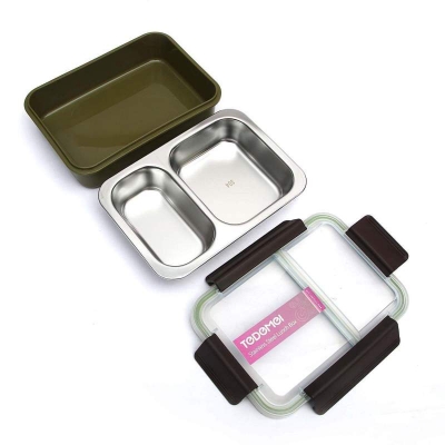 Picture of Tedemei Stainless Steel 2 Compartment Leak Proof Lunch Box portable Separated Office/Students Lunch Box Multicolor