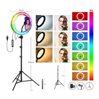 Picture of 10 inch RGB LED Soft Ring Light with Tripod Stand for Photography Makeup YouTube Video Shooting Selfie Black