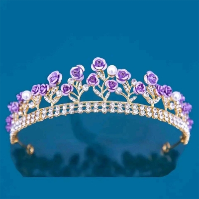 Picture of Women Elegant Wedding Bride Crown Headwear Rhinestone Tiaras Cute Head Pin Gift Blue