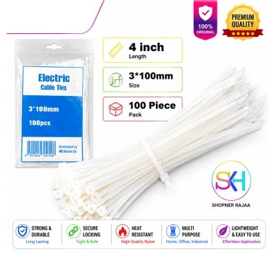 Picture of Cable tai 3*100 mm . 4 inch long cable tai 100 piece 1 packet White