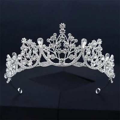 Picture of Women Elegant Wedding Bride Crown Headwear Rhinestone Tiaras Cute Head Pin Gift Silver