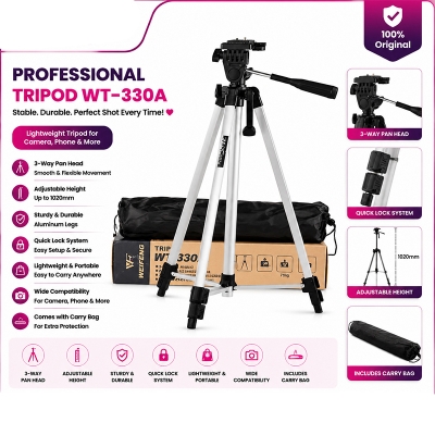 Picture of TRIPOD 330A Professional Aluminum Camera TRIPED-SIVERS WITH MOBILE HOLDER and 360° Swivel Fluid Head Multicolor
