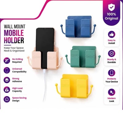 Picture of 1pcs Wall Mounted Organizer Storage Box Remote Control Mounted Mobile Phone Plug Wall Holder Charging Multifunction Holder Stand Multicolor
