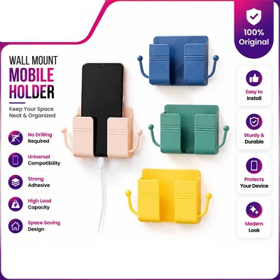 Picture of 1pcs Wall Mounted Organizer Storage Box Remote Control Mounted Mobile Phone Plug Wall Holder Charging Multifunction Holder Stand Multicolor