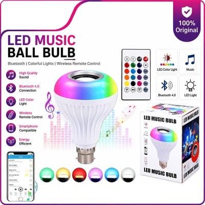 Picture of Smart Led Remote Control Bluetooth Speaker Music Bulb - AC 220V, RGB remote control Bluetooth music bulb lamp, Led Music Bulb With Bluetooth Speaker - Pin System (267241381) 