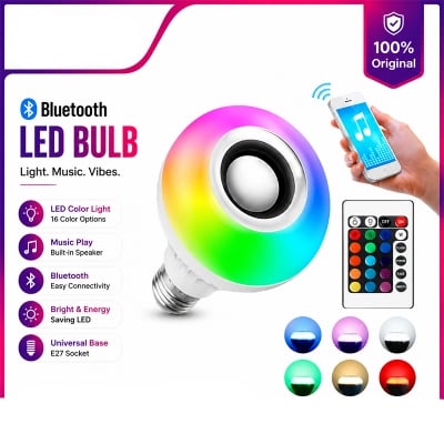 Picture of Smart Led Remote Control Bluetooth Speaker Music Bulb - AC 220V, RGB remote control Bluetooth music bulb lamp, Led Music Bulb With Bluetooth Speaker - Pin System Multicolor