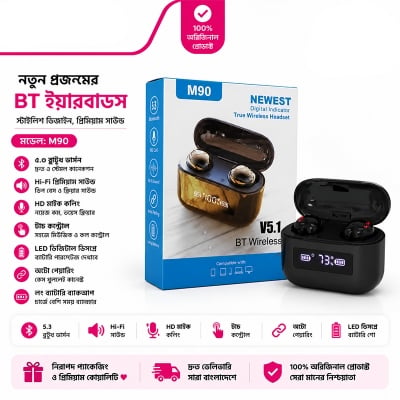 Picture of M90 NEW Earbuds TWS Earphone Touch Control Wireless Bluetooth 5.1 Headphones With Microphone Black