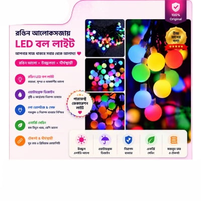 Picture of LED Color Changing Fairy Light Ball Shaped - 28 bulbs, LED Ball Shaped String Fairy Lights Multi-color, 28 LED Ball light, Party, Wedding decoration, Holiday lights - Fairy Lights Multicolor