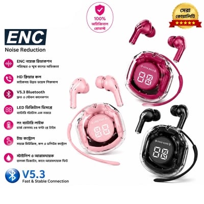 Picture of HLstar® Air buds Transparent Air39 earpods Bluetooth Earphones Wireless Earbuds ENC Noise Reduction Headsets LED Display Sport Headphones Multicolor