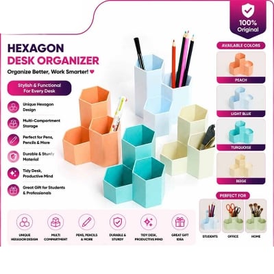 Picture of Large Capacity Desk Pen Pencil Holder Makeup Storage Box Desktop Organizer Stand Case School Office Stationery Multicolor