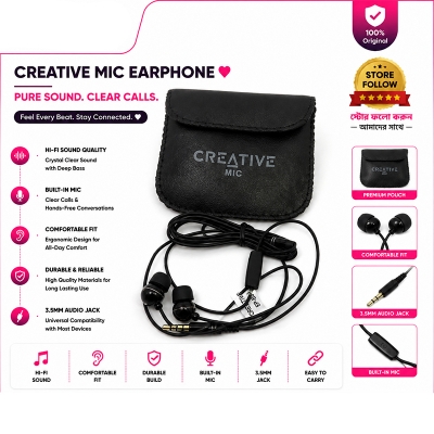 Picture of Orignal Creative High Bass Audio Earphone with Pouch EP-530 - Black - Ear Phone - Headphone -Black